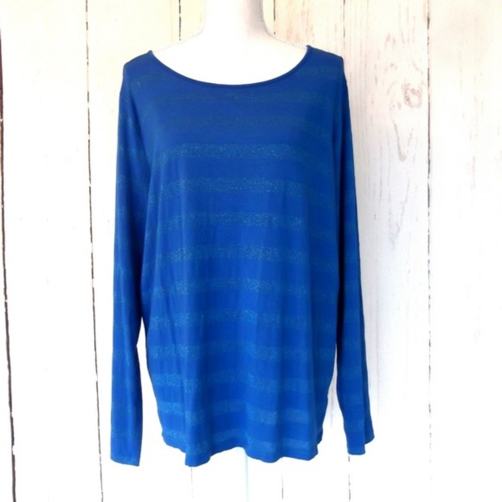 Talbots Blue Metallic Striped Top 1X